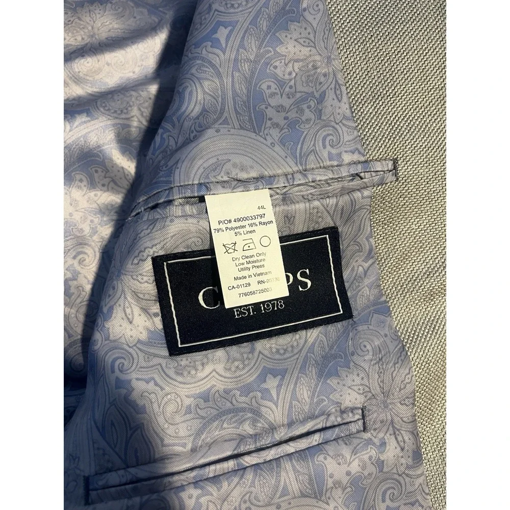 Ralph Lauren Mens Grey Plaid Linen Blend‎ Formal Sport Coat Blazer 44L